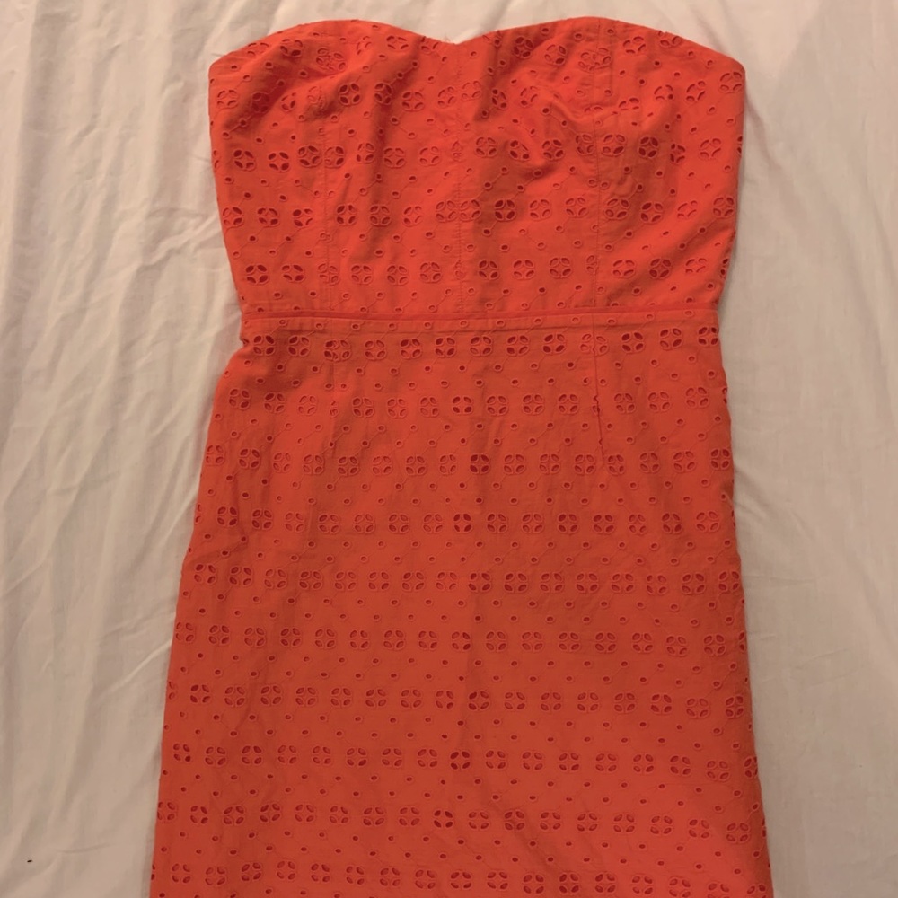 J.Crew Strapless Dress in Coral Eyelet